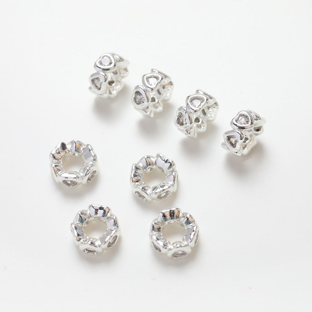 Cuentas espaciadoras redondas con forma de flor de corazón, chapadas en oro de 14 quilates, cuentas con espaciado de agujeros de circonita, cuentas para hacer collares y aretes, accesorios de joyería SC014