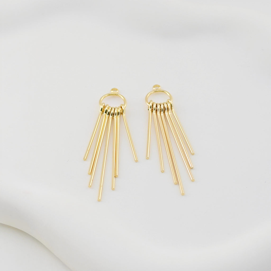 Gold Tassel Pendant with Long Bar, 18K Gold Plated Earring Tassel Pendant, Earring Findings ZX357