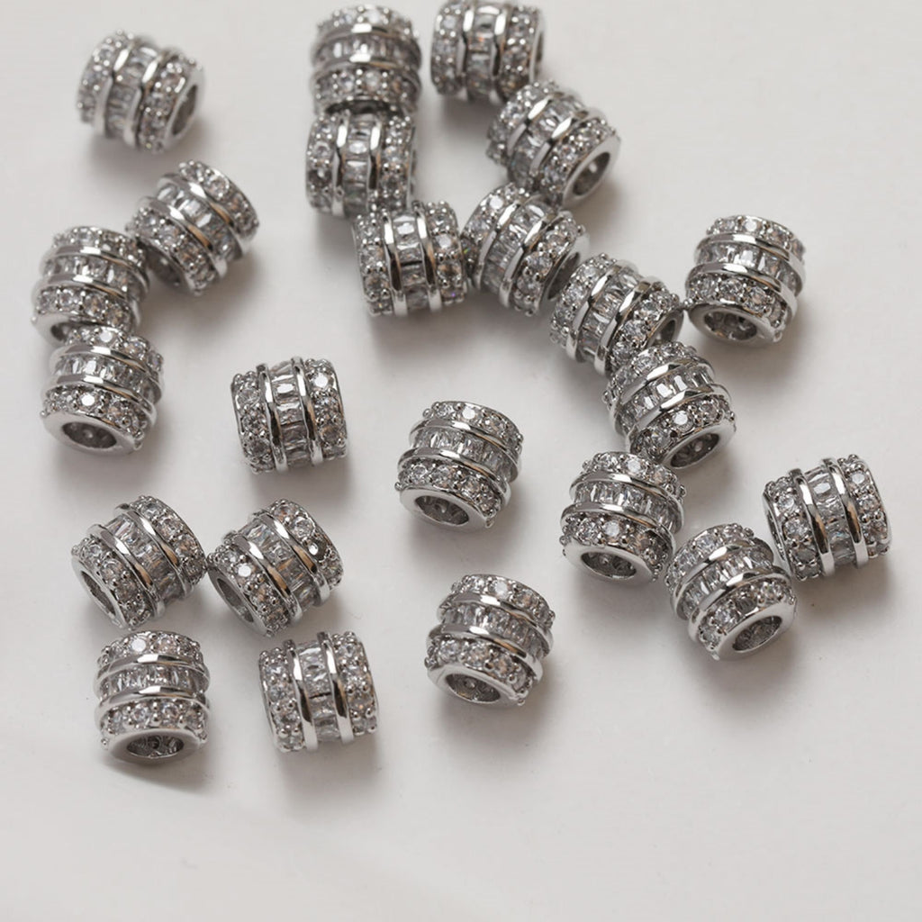 Cylindrical Cubic Spacer Beads, 14K Gold Plated, Cubic Zirconia, 3D Flower Beads, Dainty Earring Making Beads, Jewelry Finding GZ355