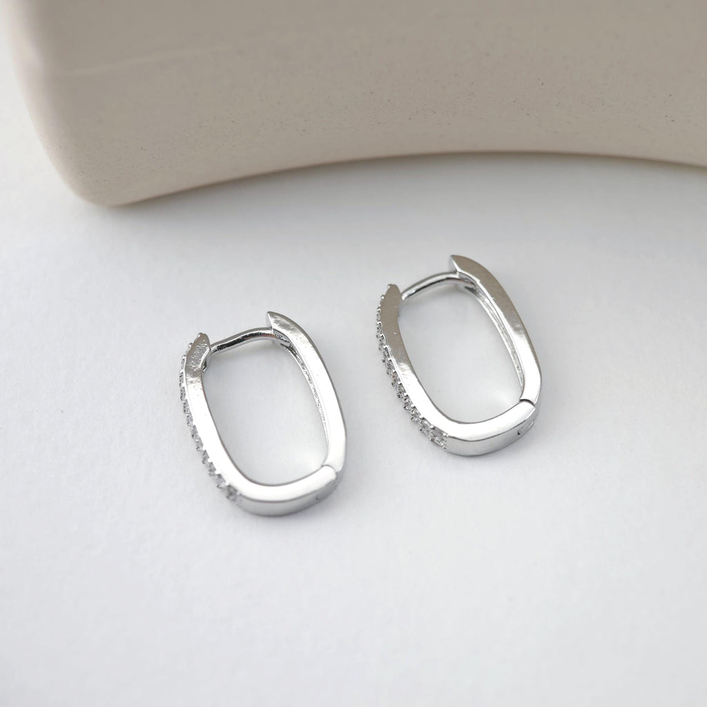 18K Gold Plated Oval Hoop Earring, CZ Pave, Huggie Hoops Earring Parts, Oval Hoop earring  for Jewelry Making S1237