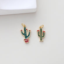 Load image into Gallery viewer, Enamel Cactus Pendant, 18K Gold Plated Charm, Dainty Jewelry Making Pendant S1309