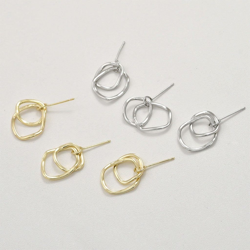 قرط أذن غير منتظم بحلقة مزدوجة، دبوس أذن من الفضة الاسترلينية 925 خالٍ من النيكل، مشبك أذن ذهبي/فضي، قرط مضاد للحساسية LL196