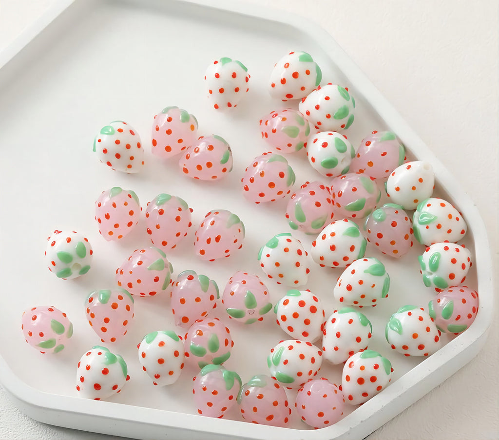 Creamy Pink/White Strawberry Glaze Beads, 14mm, Glaze Loose Beads for Jewelry Making, Bracelet DIY Beads Finding GZ074