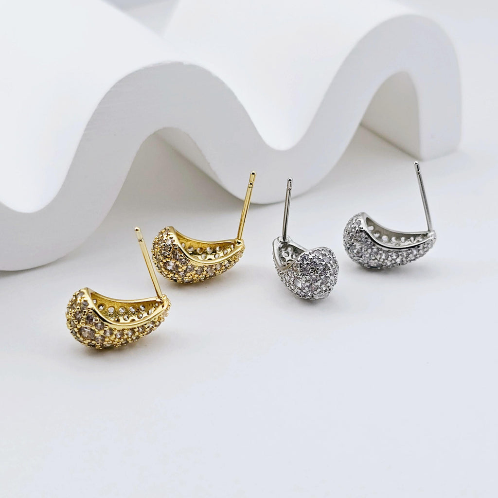 18K Gold Drop Post Earring, CZ Pave, 15*8.3mm, Stud Earring Nickel Free, Hypoallergenic Earring Findings S1244