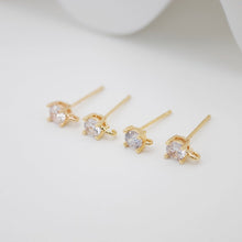 Load image into Gallery viewer, 10PCS Tiny Ear Post with Loops, S925 Silver Ear Pin Nickel Free, Micro CZ Pave, 4mm, 14K Gold Plated Stud Earring Finding Z011