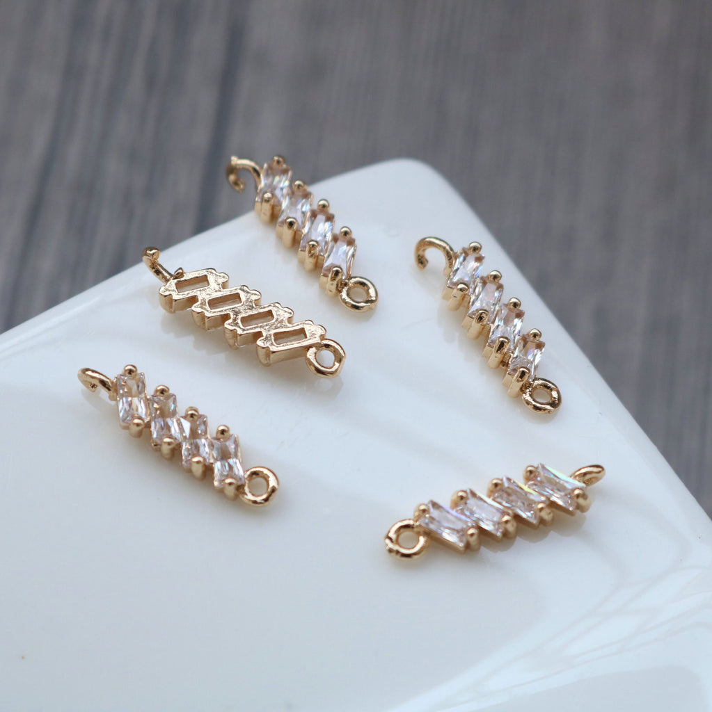 CZ Pave Strip Charm, Cubic Zircon Crystal Strip Connectors , CZ Earring Charms,   Gold Plated  Earring Charms, Jewelry Findings HL078-F225