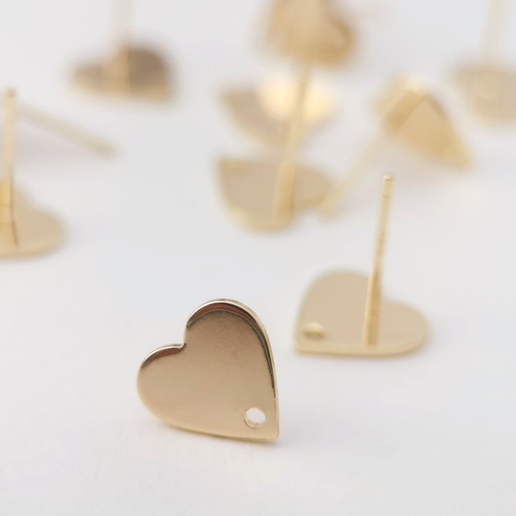 10pcs Gold Heart Earring Post, 10mm,S925 Silver Ear Pin Nickel Free Earrings, Ear Stud Loop, Hypoallergenic Earring Findings Z060