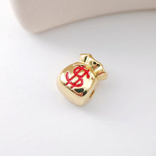 Load image into Gallery viewer, Enamel Money Bag Beads, Dollar Spacer Beads, 18K Gold Plated,  Bracelet Necklace Making Jewelry Finding S1136