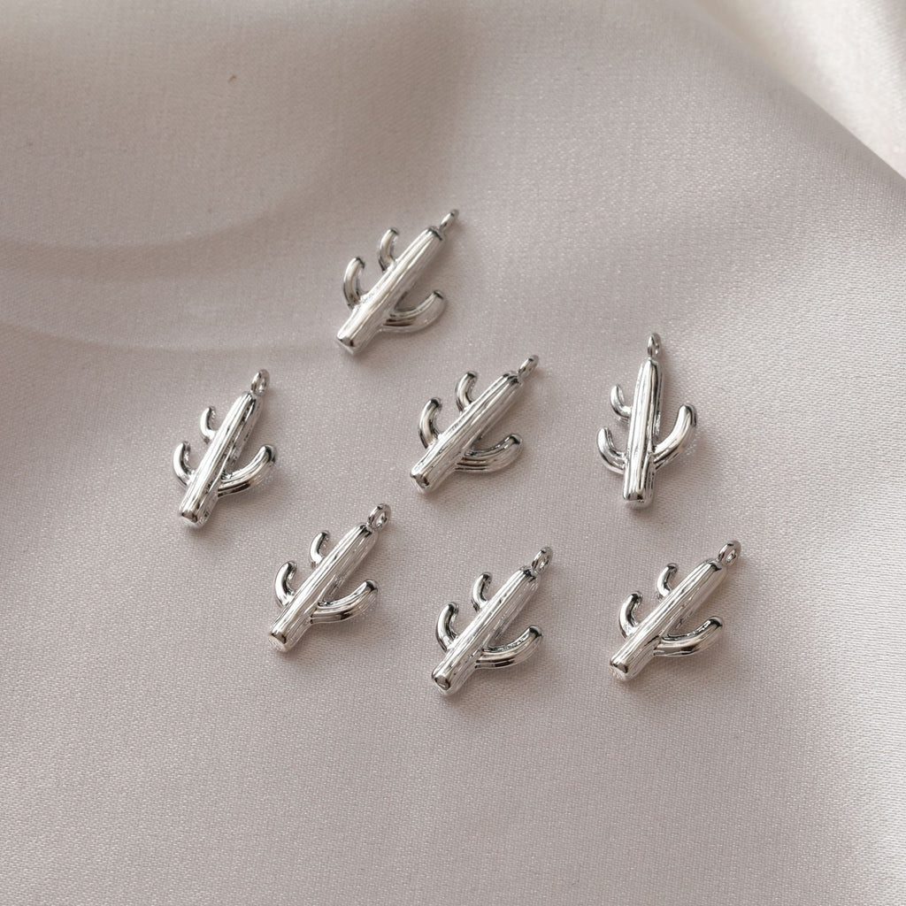 دلايات صبار من الذهب عيار 14 قيراطًا، صبار فضي، نباتات، قلادة JG021