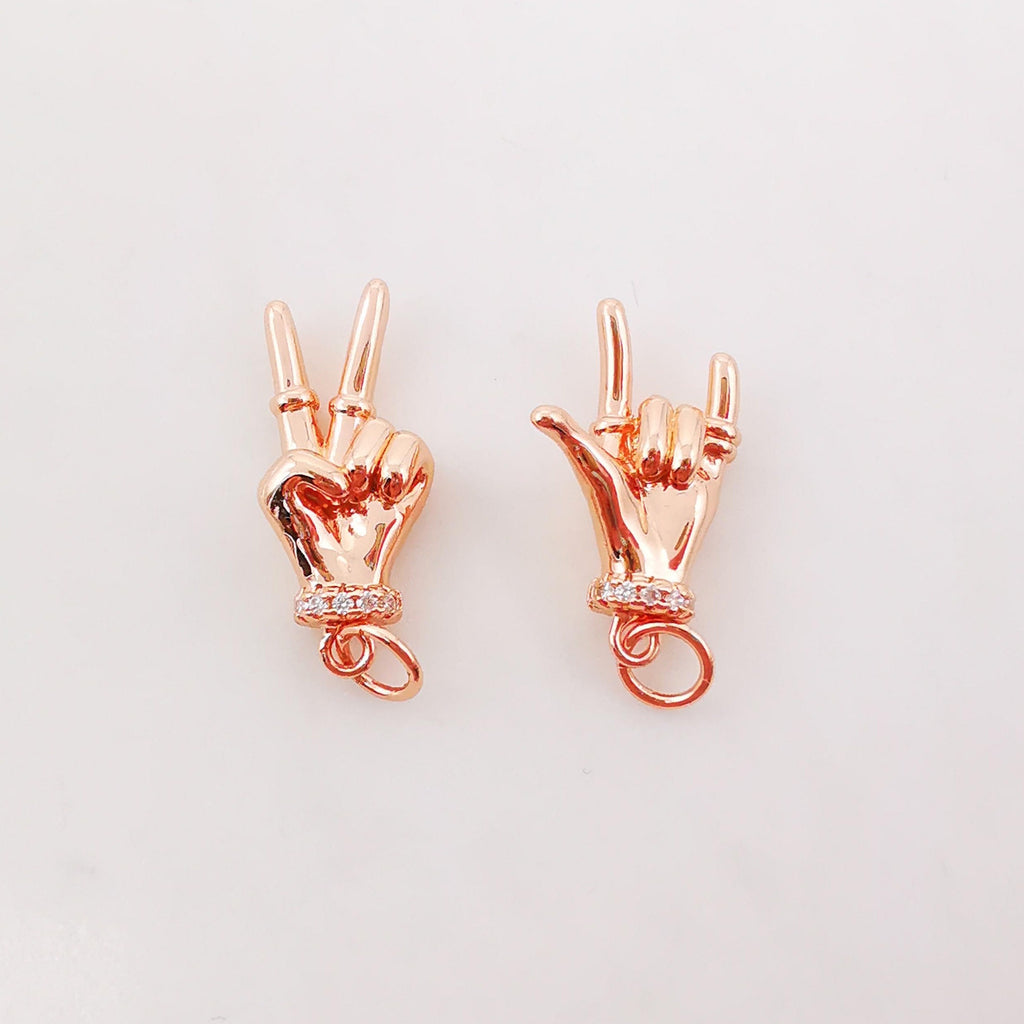 Hand Gestures Charm, Yeah/Rock Pendant, 18K Shiny Gold Plated Hand Symbol Charm, Necklace Bracelet Making Charms, Jewelry Findings S994