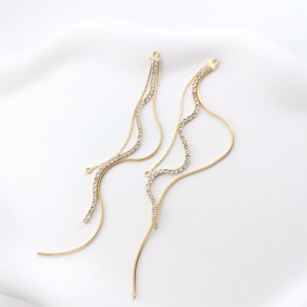 Gold Chain Tassel Pendant, Rhinestone Chain Charm, Cubic Zirconia, 18K Gold Plated Earring Chain Pendant, Earring Findings ZX087