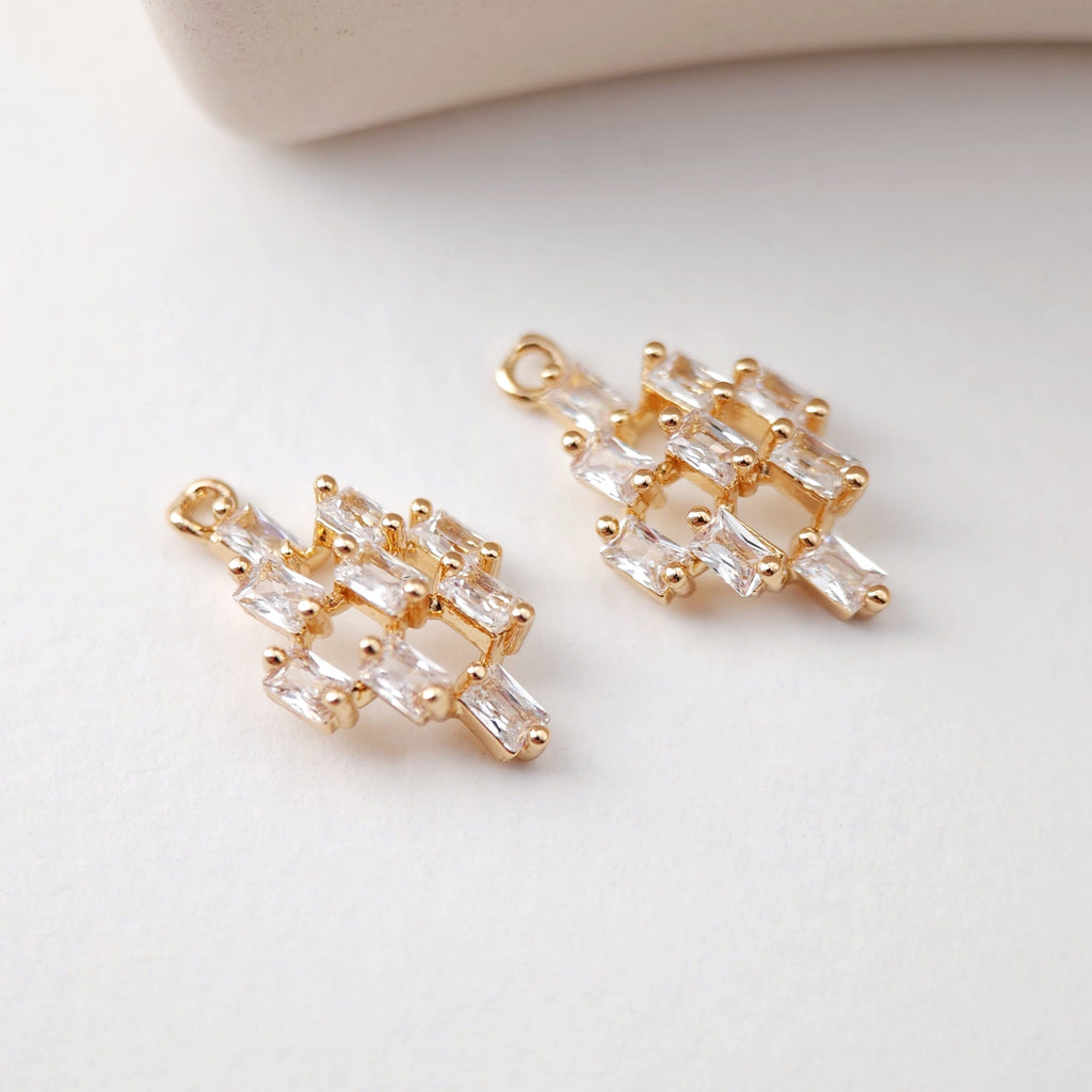 CZ Pave Rhombus Pendant, Cubic Pendant, Earring Connectors, Real Gold Plated Brass Earring Charms, Jewelry Findings D0078