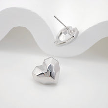 Load image into Gallery viewer, 10pcs Square Heart Earring Post, S925 Silver Pin Nickel Free Earrings, Diamond cut Square Shape Ear Stud with Loop ZX096