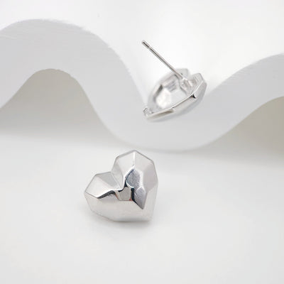 10pcs Square Heart Earring Post, S925 Silver Pin Nickel Free Earrings, Diamond cut Square Shape Ear Stud with Loop ZX096