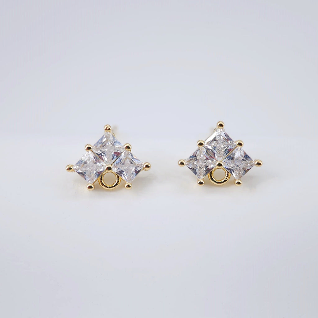 Cubic Zirconia Triangle Post Earrings, Gold Earring Post with Loop, Hypoallergenic, Earring Findings, Handmade Earring Supplies D0029