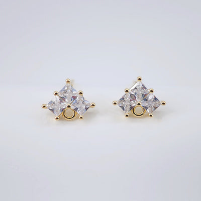 Cubic Zirconia Triangle Post Earrings, Gold Earring Post with Loop, Hypoallergenic, Earring Findings, Handmade Earring Supplies D0029