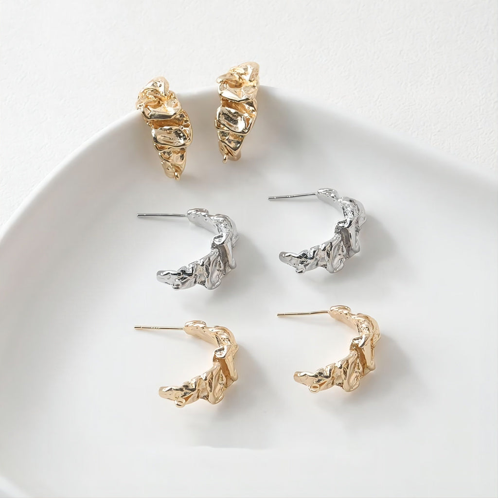 C Shape Irregular Earrings Post, 14K Gold, S925 Silver Ear Pin Nickel Free Earrings, Ear Stud Hypoallergenic Earring Findings GE077-D0014