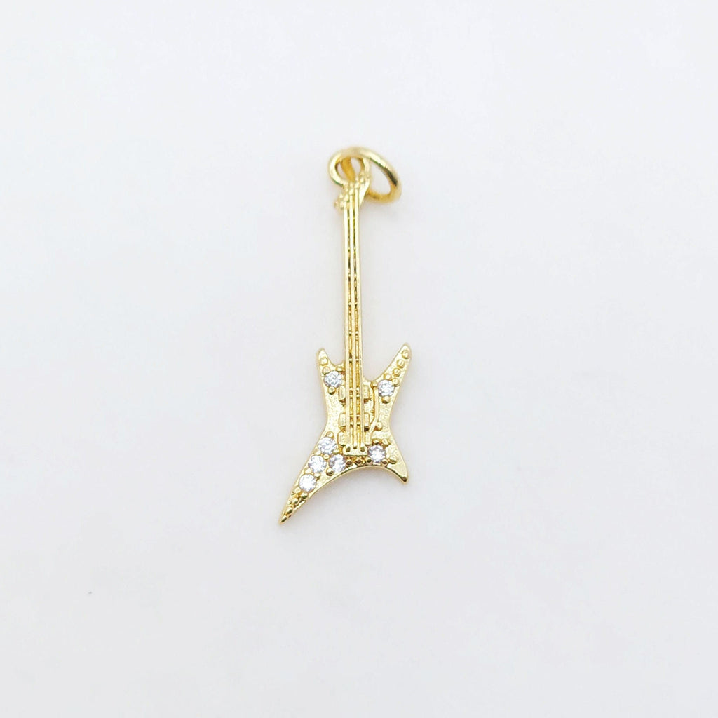 Band Guitar Pendants Collection, 18K Gold Plated, Bass Charm, Necklace Charms, Jewelry Findings S20506