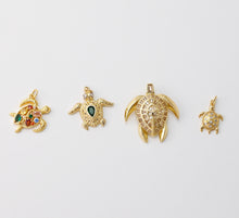 Load image into Gallery viewer, Sea Turtles Charm, 14K Gold Plated Cubic Micro CZ Pave Charms, Marine life Pendant for Necklace Jewelry Findings S20745