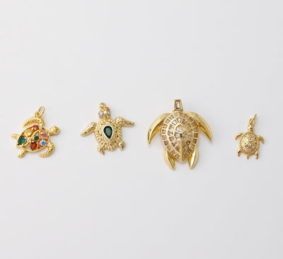 Sea Turtles Charm, 14K Gold Plated Cubic Micro CZ Pave Charms, Marine life Pendant for Necklace Jewelry Findings S20745