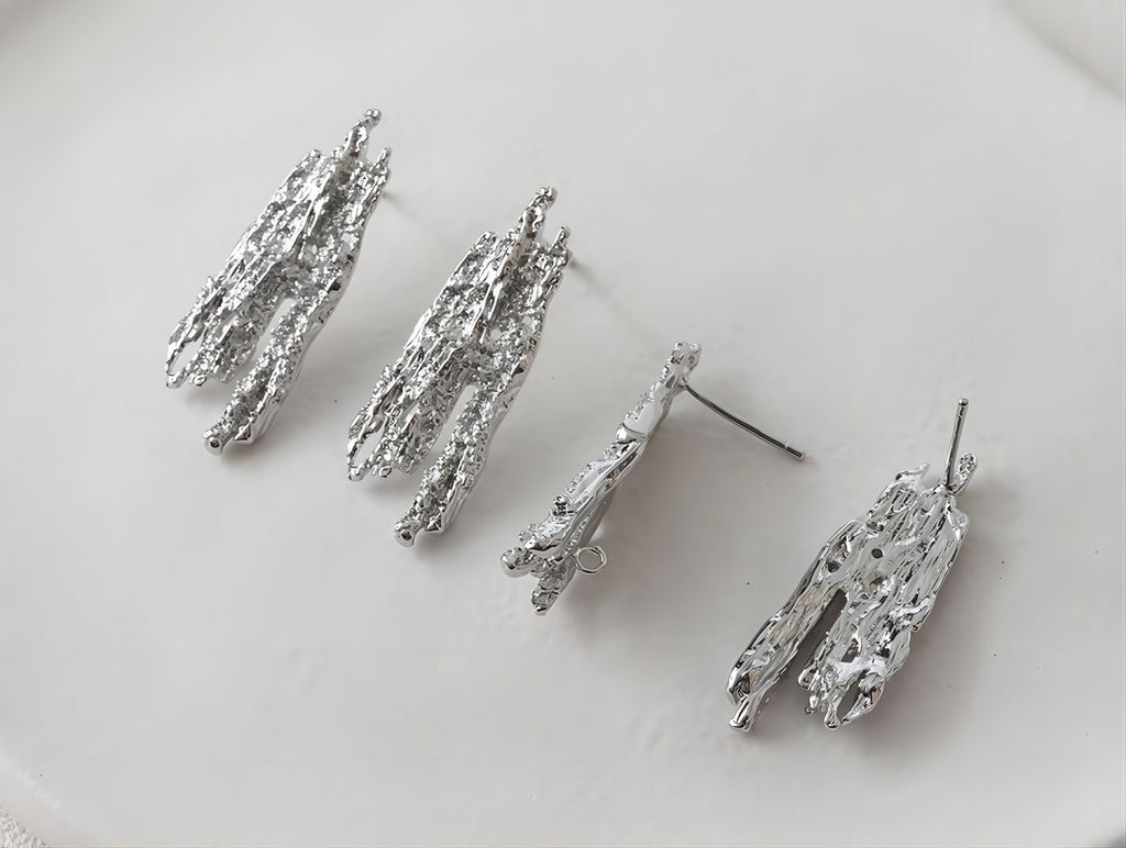 Irregular Ear Post With Loop, S925 Silver Ear Pin Nickel Free Earrings, Gold/Silver Ear Stud, Hypoallergenic Earring Findings G0022-D0313