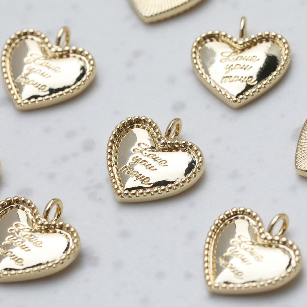 Gold Heart Pendant, Carved Heart, Tiny Heart Charm for Necklace Making, Jewelry Findings GT048