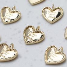 Load image into Gallery viewer, Gold Heart Pendant, Carved Heart, Tiny Heart Charm for Necklace Making, Jewelry Findings GT048
