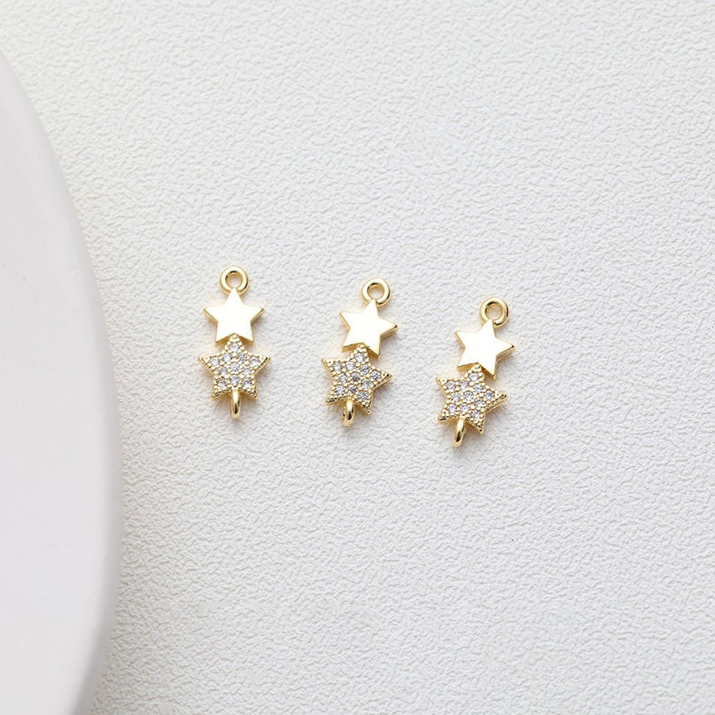 Double Star Connectors, 17*8mm, Crystal Cubic Star Pendant, Gold Star Charm, 14K Gold Plated, Necklace charms, Jewelry Findings GZ137