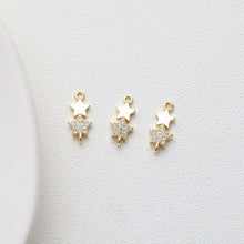 Load image into Gallery viewer, Double Star Connectors, 17*8mm, Crystal Cubic Star Pendant, Gold Star Charm, 14K Gold Plated, Necklace charms, Jewelry Findings GZ137