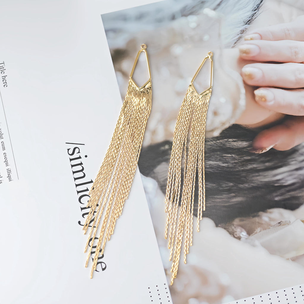 Gold Chain Tassel Pendant, Gold Wheat Style Chain Charm, 18K Gold Plated Earring Chain Pendant, Earring Findings ZX347