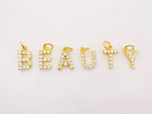 Load image into Gallery viewer, Dainty Cubic Alphabet Letter Charm, 18K Gold Plated CZ Micro Pave Initial Pendant, 8mm, Necklace Bracelet Earring Making S904