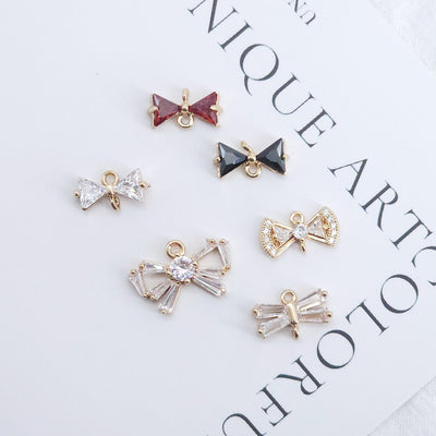 CZ Pave Bow Tie Charm, Cubic Zircon Crystal Bow Tie Pendant, Bracelet Necklace Pendant, Gold Plated Charm, Jewelry Findings ZR013-F168