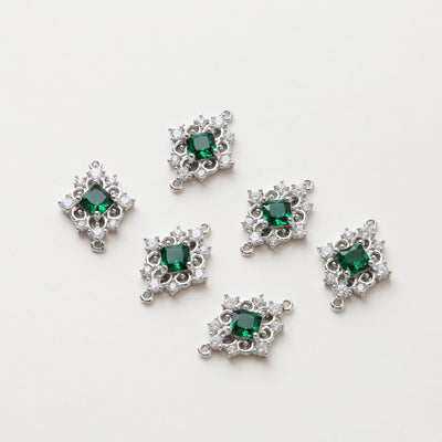 Dije vintage de circonita cúbica verde, conector chapado en oro de 18 quilates, 21 mm, para collares y pulseras, GZ405