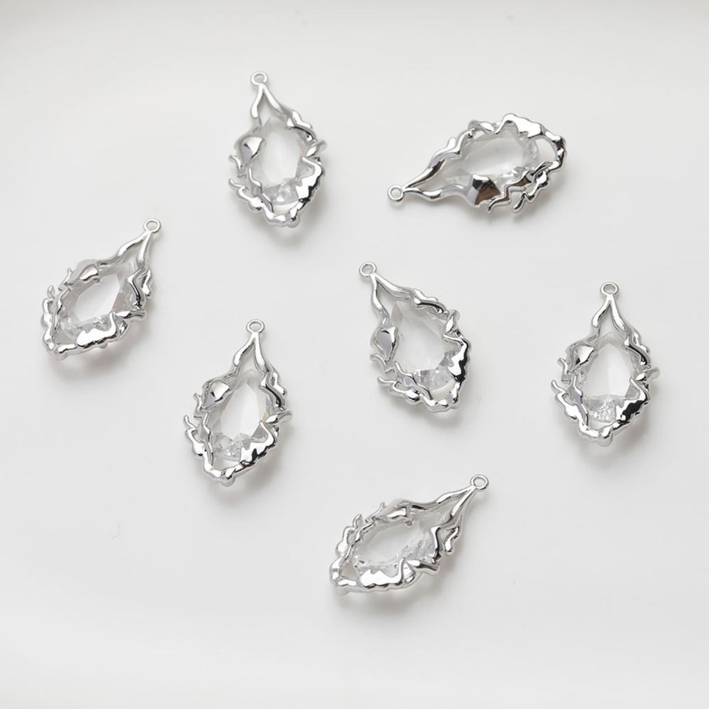 قرط غير منتظم مرصع بأحجار الزركونيا المكعبة مع حلقات، مطلي بالذهب/الفضة عيار 14 قيراطًا، دبوس فضة S925 خالٍ من النيكل، أداة تحديد القرط المضادة للحساسية GE102