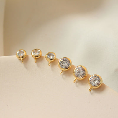 10PCS Tiny Ear Post with Loops, S925 Silver Ear Pin Nickel Free, Micro CZ Pave, 6mm/7mm, 14K Gold Plated Stud Earring Finding BB068