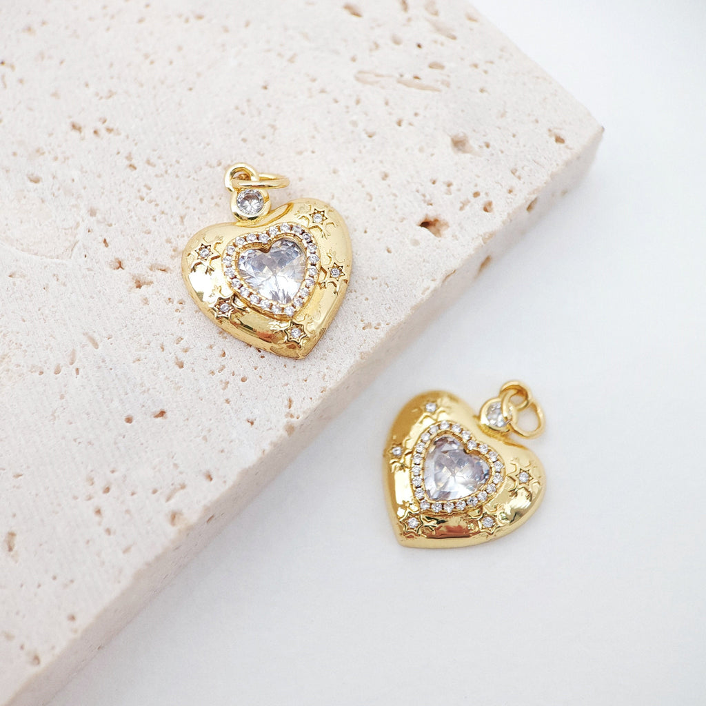 Cubic Heart Charms, 18K Gold Plated CZ Pave Love Charms, Bracelet Necklace Making Pendants, Jewelry Findings S20549