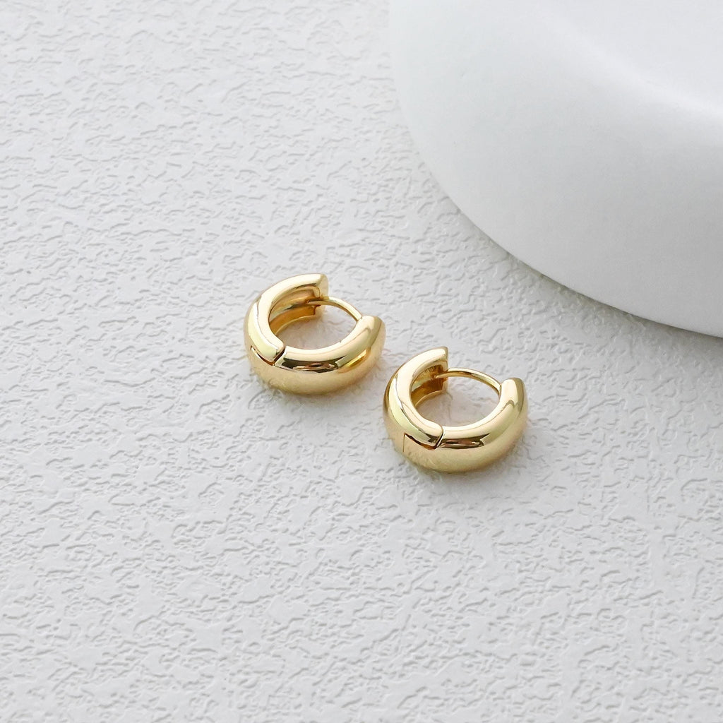 Chunky Smooth Earring Hoop, Gold/Silver Huggie Earring with Loop, 14mm, Everyday Simple Huggie Hoops , Handmade Earring Supplies  D0115