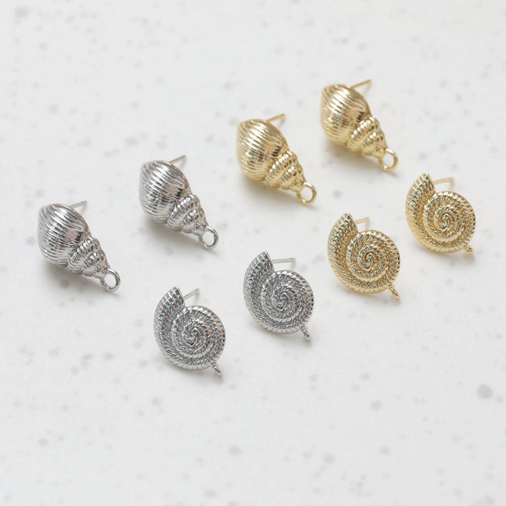 Shell Ear Post With Loop, S925 Silver Ear Pin Nickel Free, Gold/Silver Ear Stud, Hypoallergenic Earring Findings BB128-ZX163