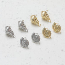 Load image into Gallery viewer, Shell Ear Post With Loop, S925 Silver Ear Pin Nickel Free, Gold/Silver Ear Stud, Hypoallergenic Earring Findings BB128-ZX163