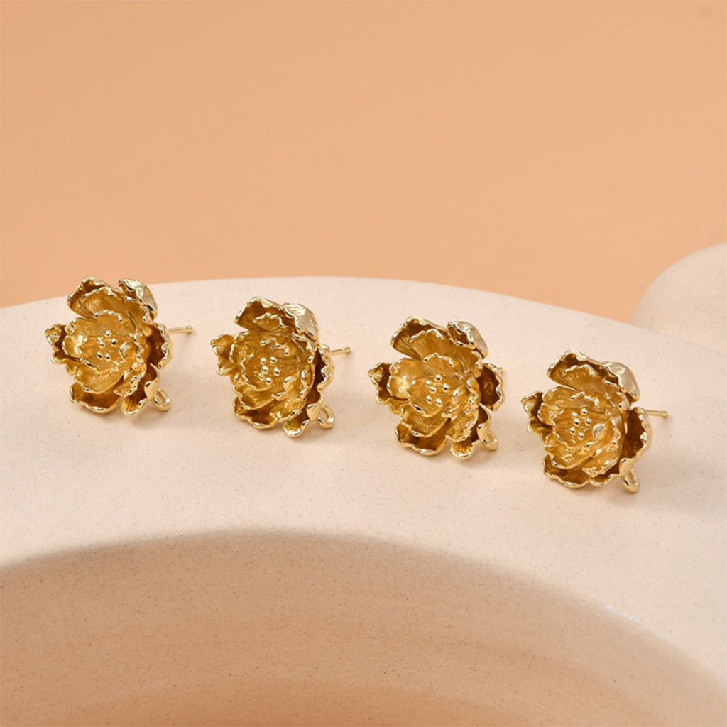 Poste para pendientes de peonía multicapa con aros, pasador de plata S925 sin níquel, aro para pendientes de flor, accesorios hipoalergénicos LL236