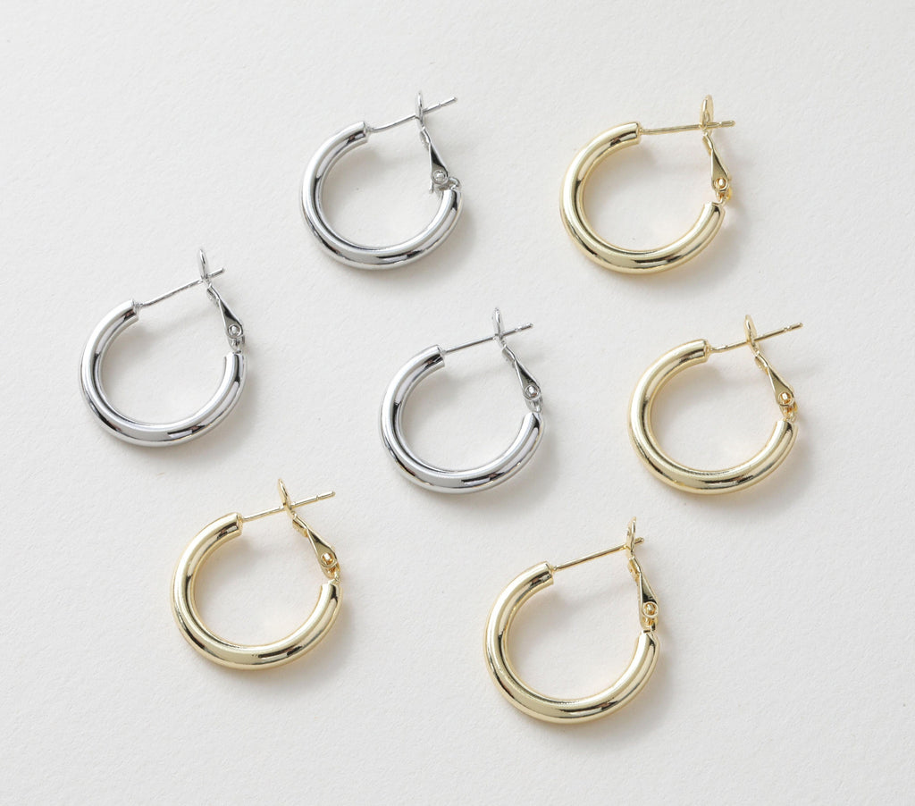 14K Gold Plated Round Hoop Earring, S925 Silver Ear Pin, Huggie Hoops Earring Parts, Spring Ear Hoops, 20mm, 24mm, hoop earrings G0017-D0315