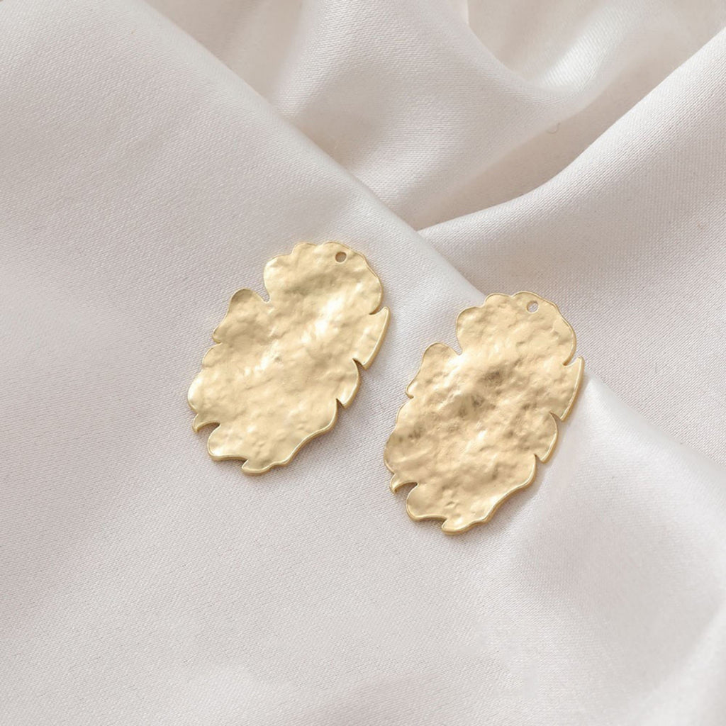 Irregular Hammered Oval Shape Pendant, Gold, Matte Gold, Silver Charm, Jewelry Making Findings JG020