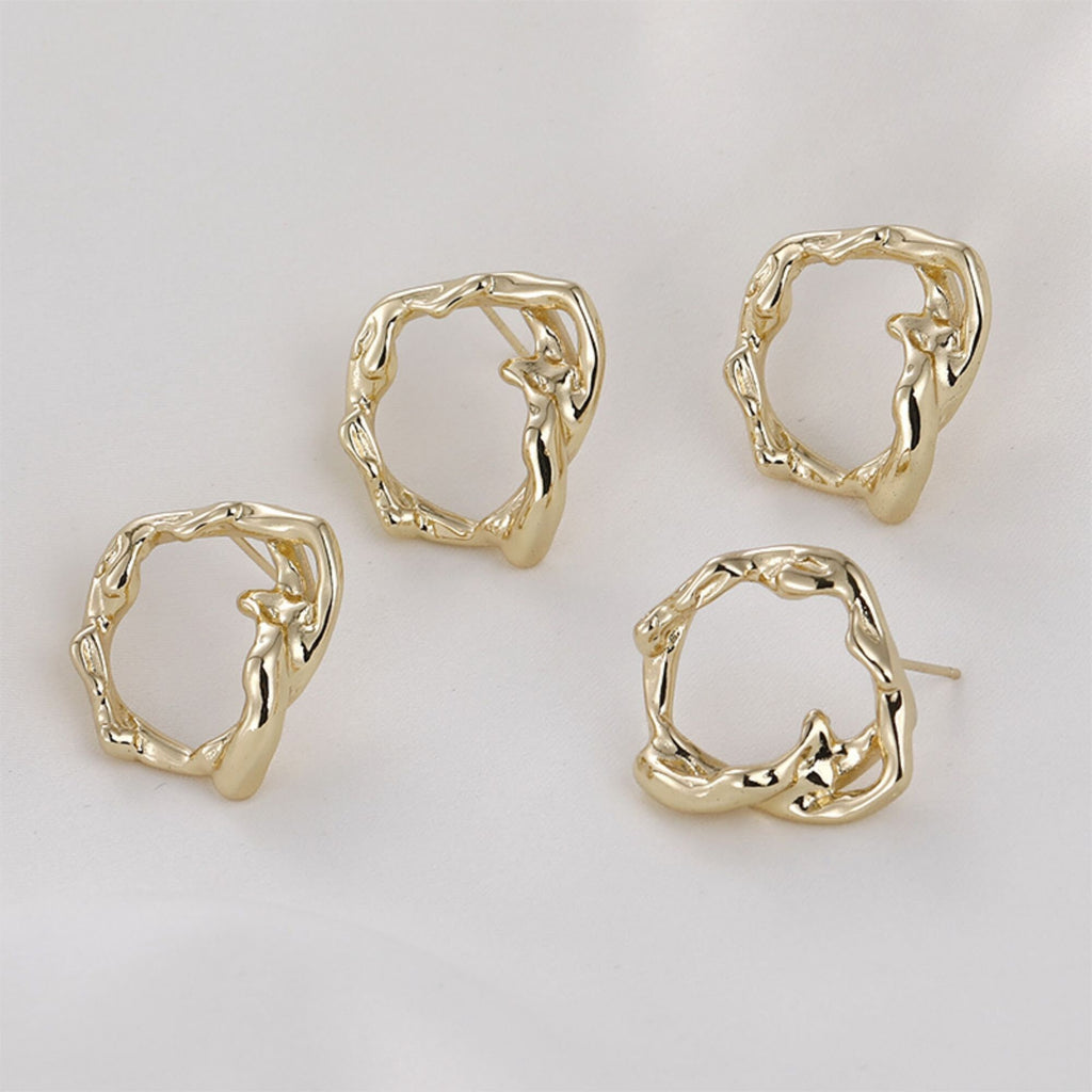 قرط أذن دائري الشكل بتصميم هندسي مجوف غير منتظم، مصنوع من الذهب/الفضة عيار 14 قيراطًا، ودبوس فضة S925 خالٍ من النيكل، مع حلقة LL167