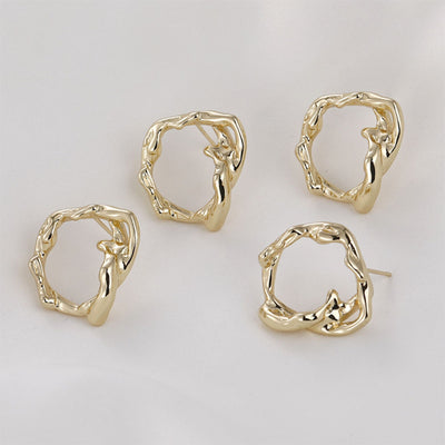 Irregular Hollow Geometry Earring Post, 14K Gold/Silver, S925 Silver Pin Nickel Free Earrings, Circle Ear Stud with Loop LL167