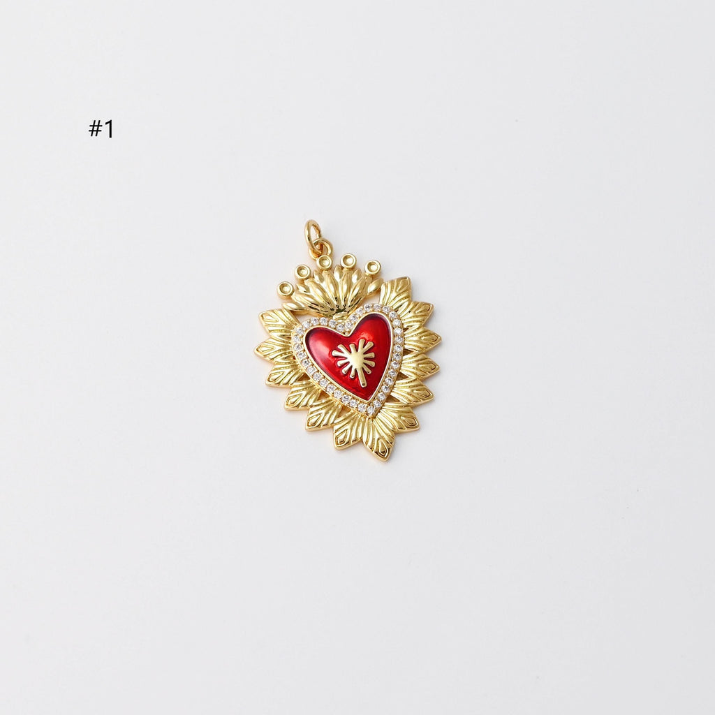 Heart Shape Evil Eye Charm, 18K Gold Plated Enamel Eye Pendant, Necklace Making Charm, Jewelry Findings