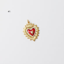 Load image into Gallery viewer, Heart Shape Evil Eye Charm, 18K Gold Plated Enamel Eye Pendant, Necklace Making Charm, Jewelry Findings