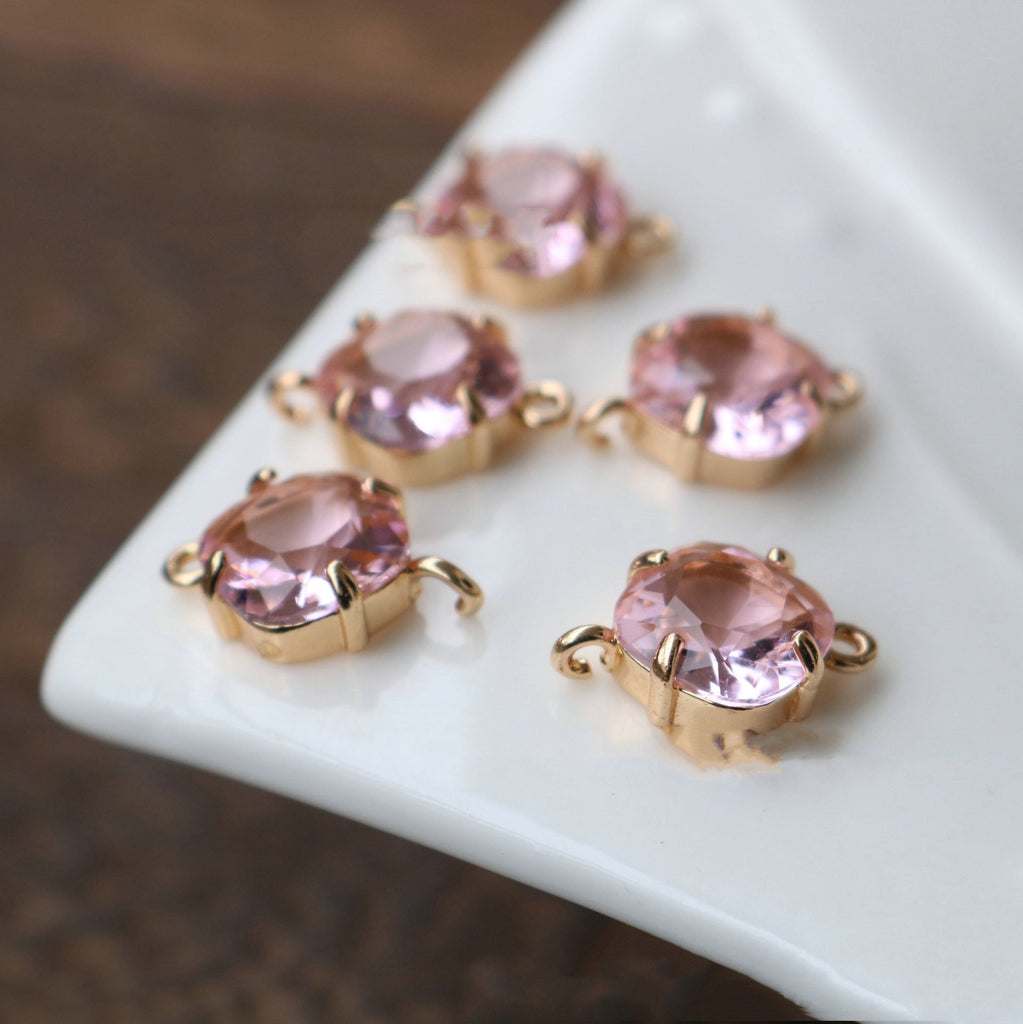 Round Shaped Crystal Connector, Glass Charm, 14K Gold Plated, Jewelry Making Findings HL045-F243