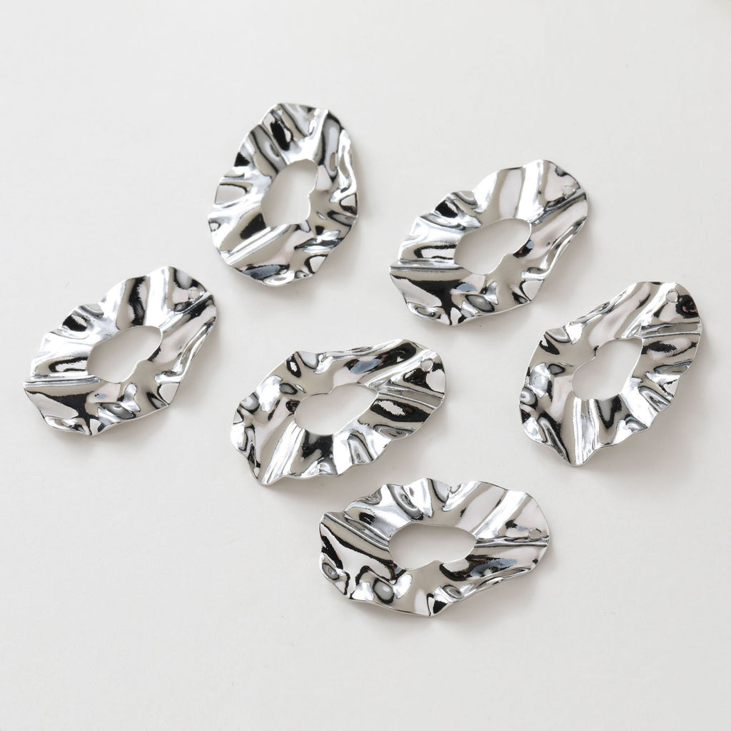 Irregular Pleated Openwork Pendant, 14K Gold/Silver, Oval Charm, Earring Making Finding ZZ093