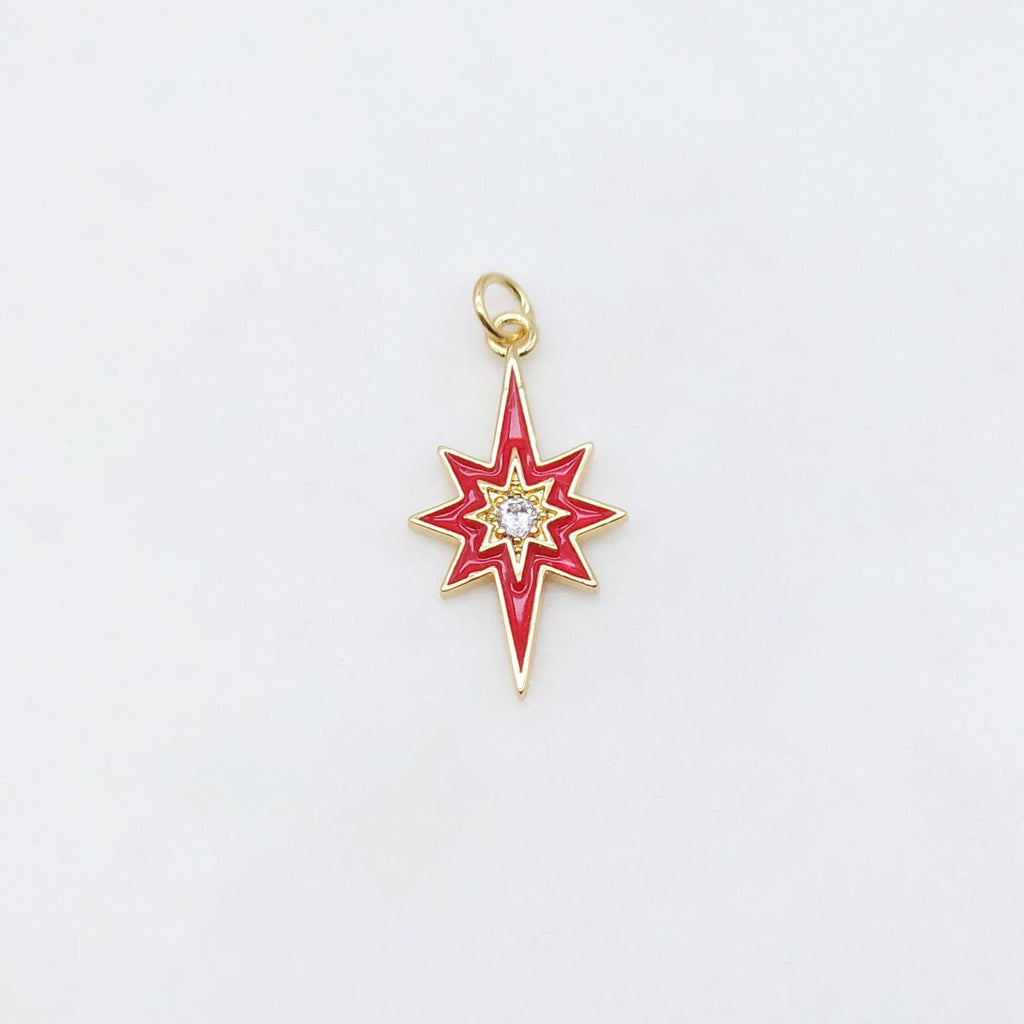 Multicolor Enamel Star Charm, 18K Gold Plated Star Pendant, 21mm, Necklace Bracelet Making Pendant S20495