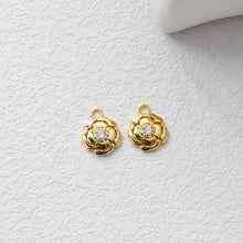 Load image into Gallery viewer, Flower Charm, Cubic Zircon Crystal Flower Pendant, CZ Earring Charms,  Real Gold Plated Brass Earring Charms, Jewelry Findings D0371